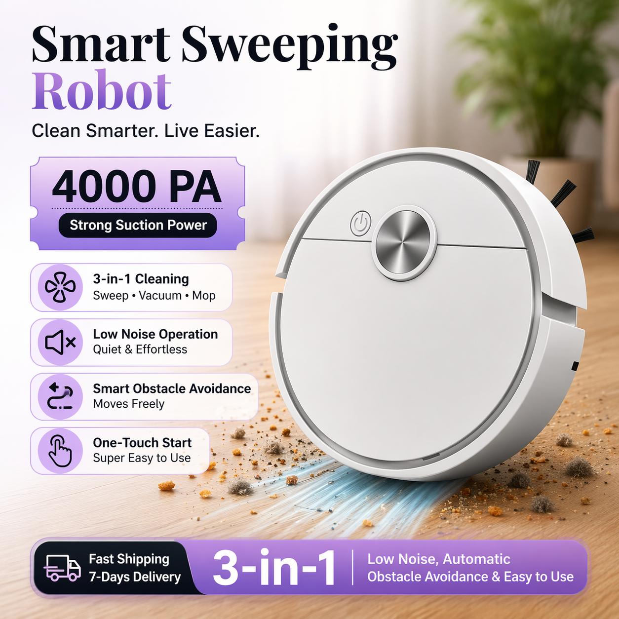 3-in-1 Mini Robotic Sweeper & Vacuum Cleaner