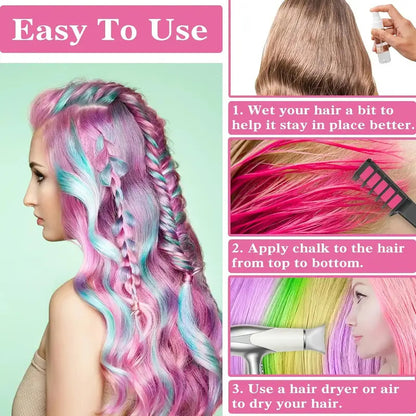 Washable 6 Colours Hair Chalk Comb Kit