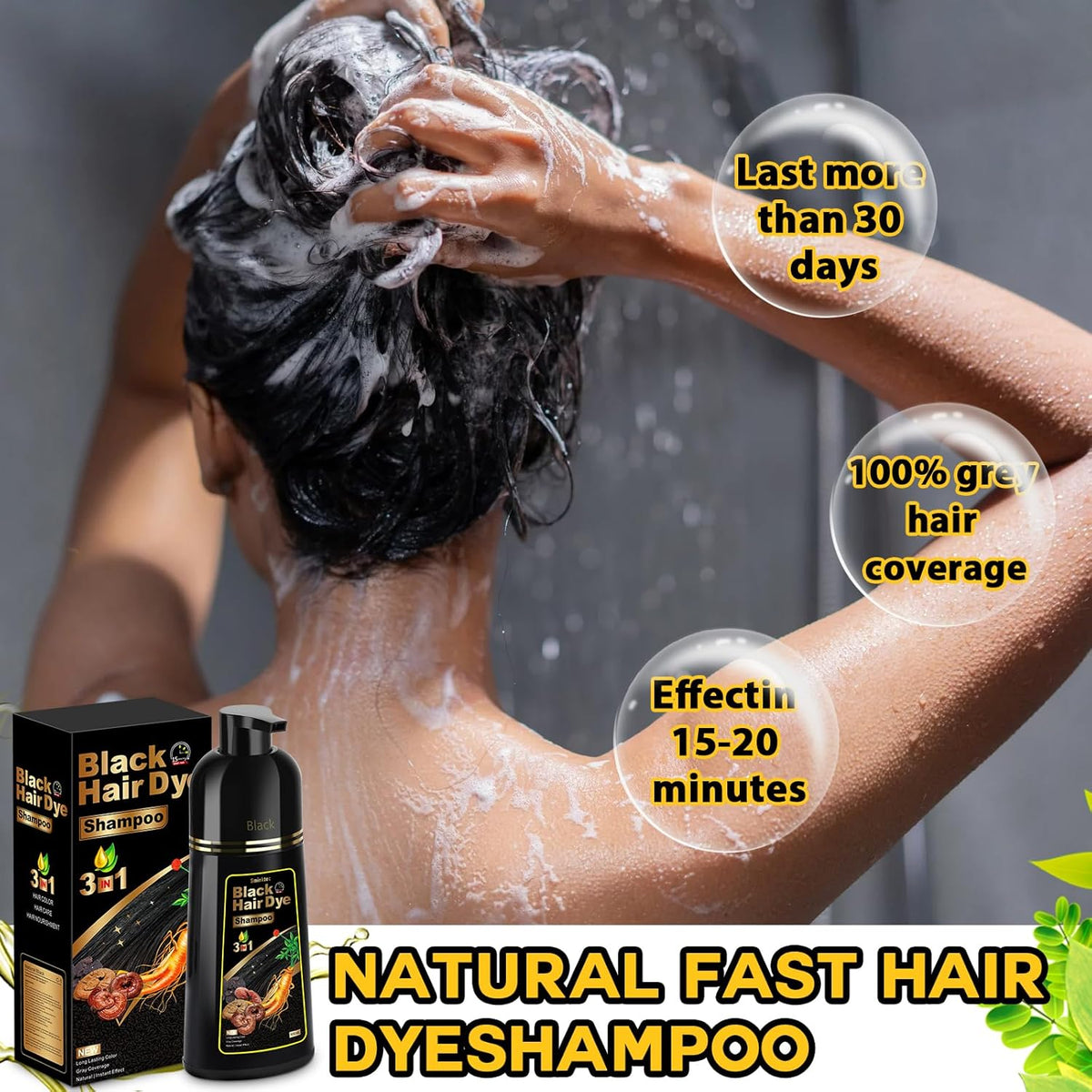 3- IN 1 Instant Black Herbal Hair Dye Shampoo (100 ml)