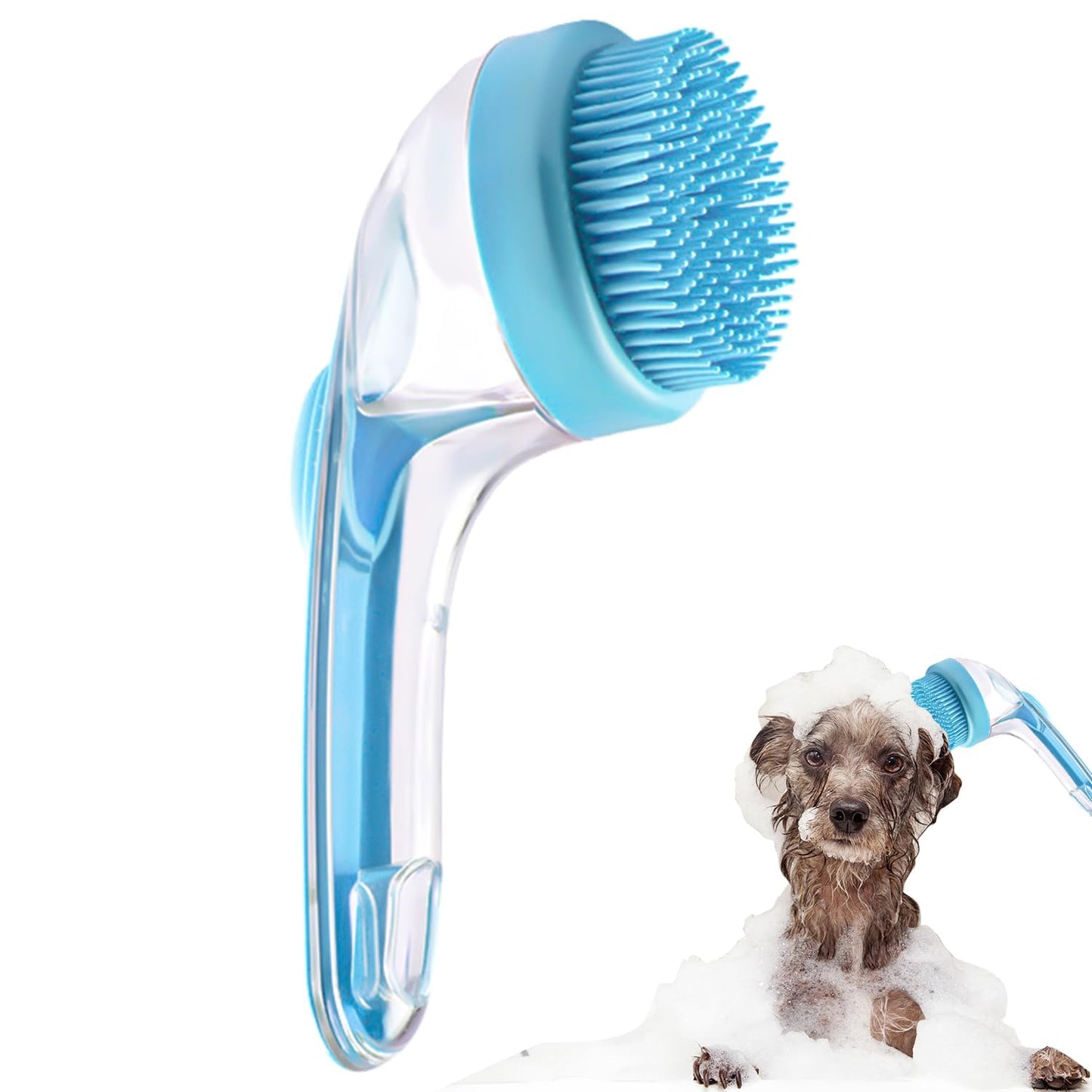Pet Massager Soap Dispenser Brush With Handle