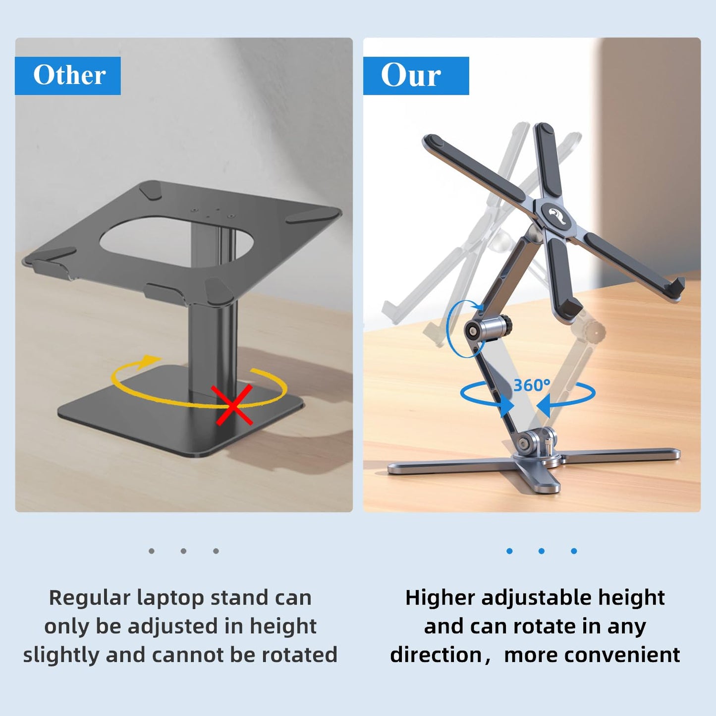 Adjustable Laptop Stand with 360 Rotating Base