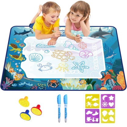 Magic Water Drawing Mat For Kids (Free Stencils & Roller)