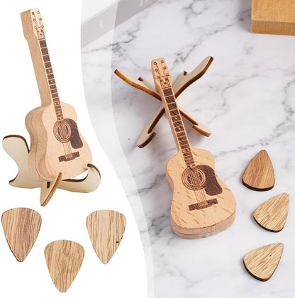 Mini Wooden Guitar Pick Case