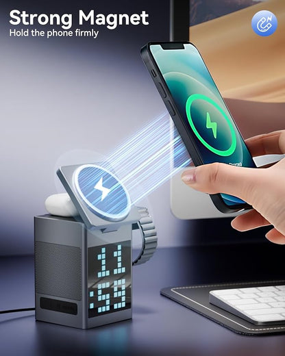 6-IN-1 MAGNETIC WIRELESS CHARGER WITH BLUETOOTH SPEAKER & ALARM CLOCK