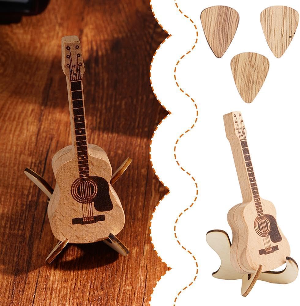 Mini Wooden Guitar Pick Case