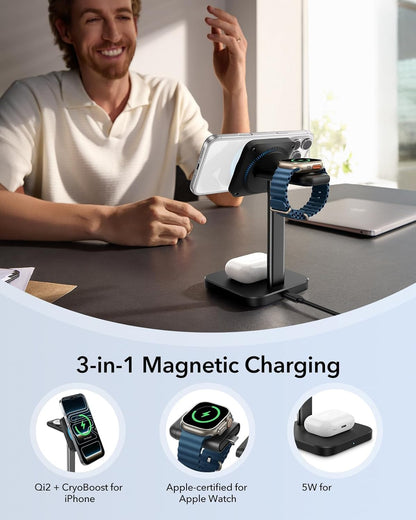 3 In 1 Fast Wireless Magnetic Charger Stand With Active Cooling