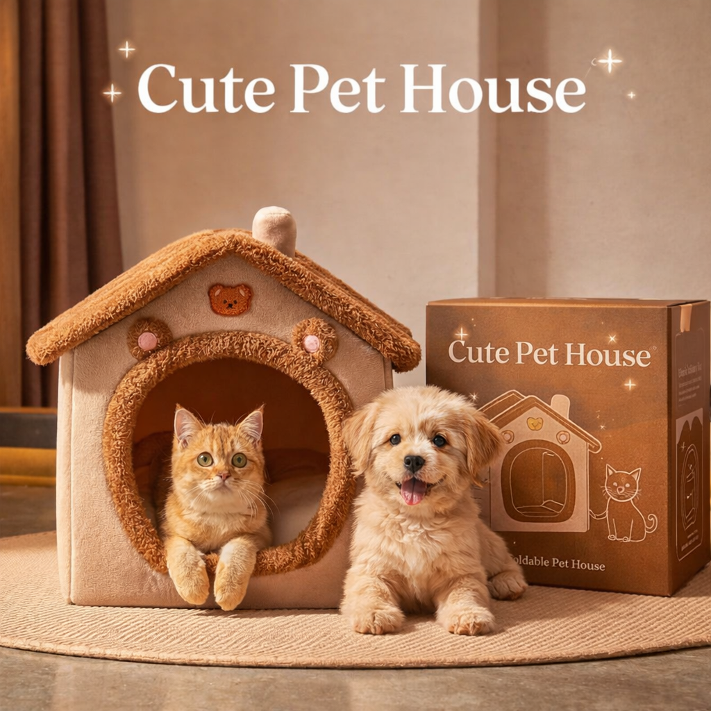 Pet House Bed with Secure Comfort Plush Cozy Space