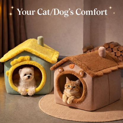 Pet House Bed with Secure Comfort Plush Cozy Space