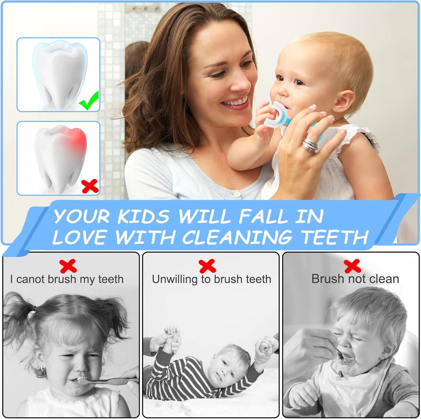 U Shaped Soft Toothbrush For Kids (Pack of 3)