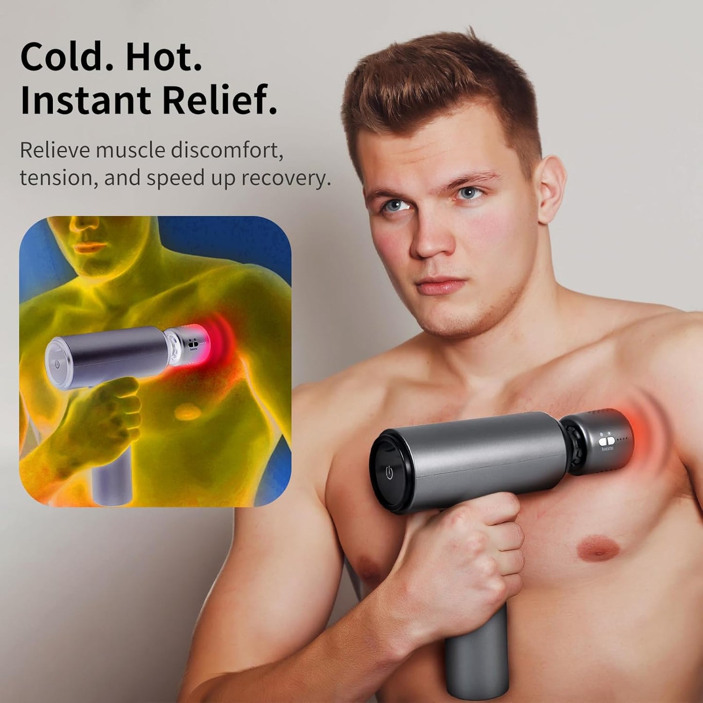 4-Rechargeable Heated Massager Gun Head with Hot and Cold Mode