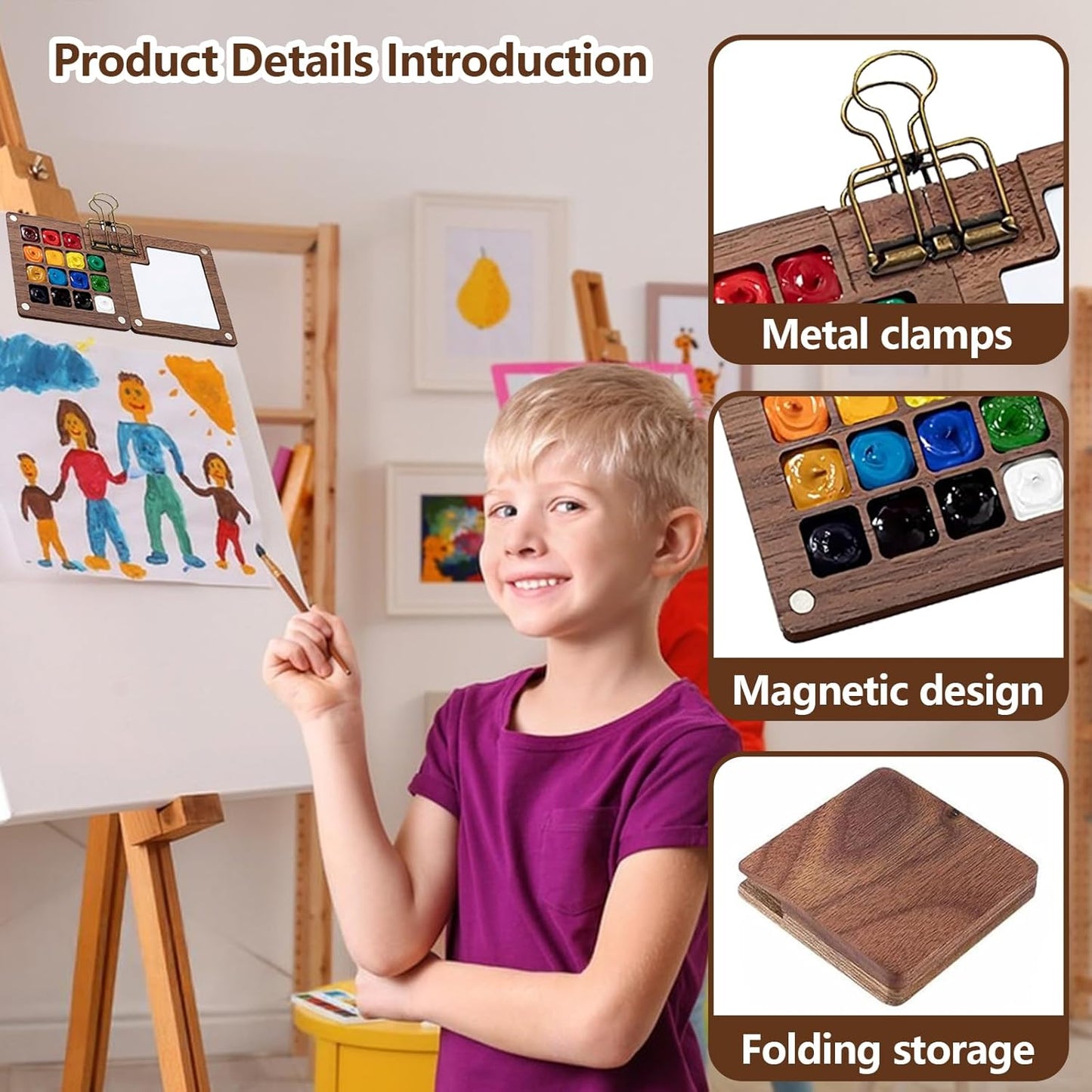 Mini Wooden Water-Colour Paint Palette (15-Grid with clip)
