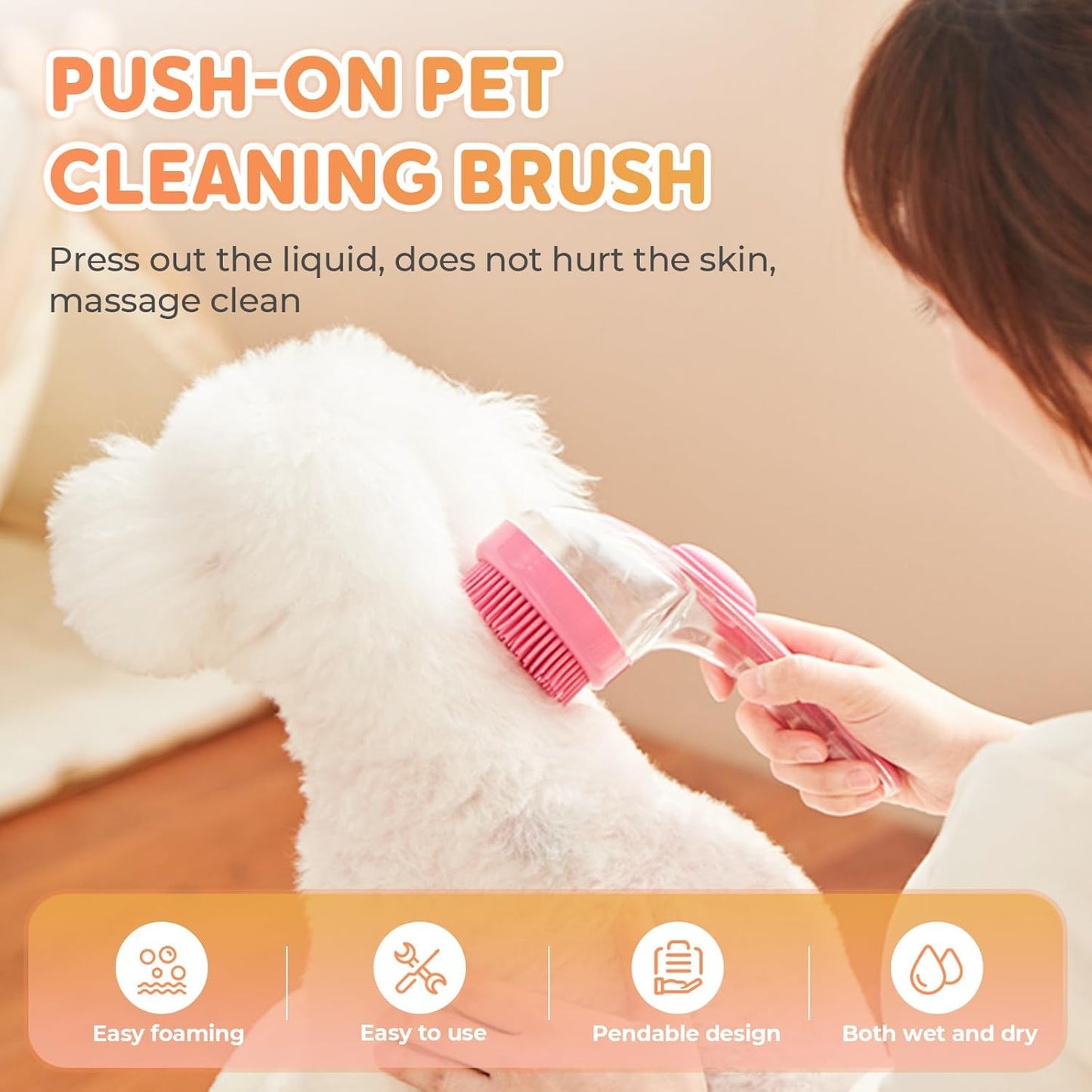 Pet Massager Soap Dispenser Brush With Handle