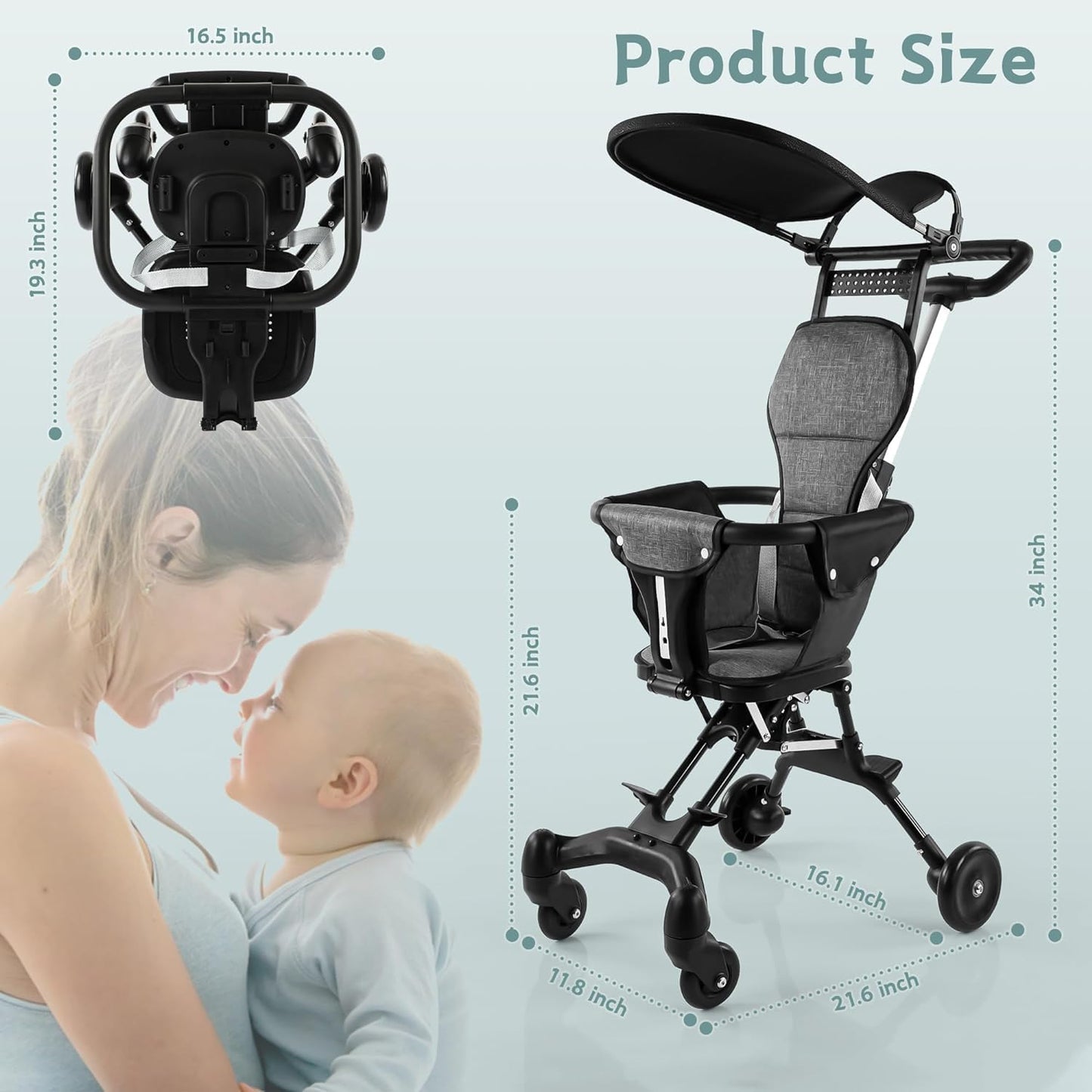 Lightweight Foldable Baby Stroller – Compact, Travel-Friendly, with Recline & Large Storage