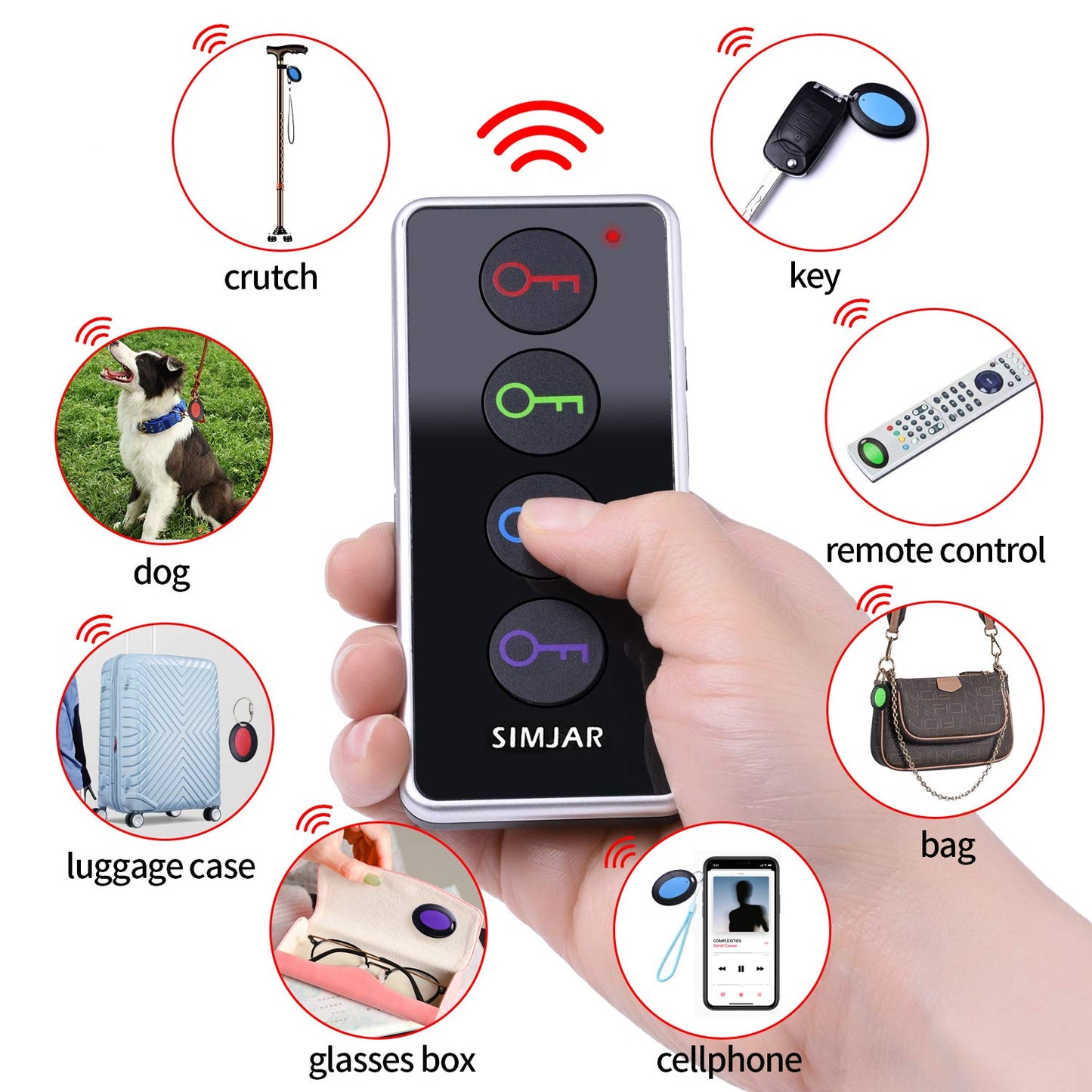 Smart Remote Wireless Key Finder with LED Flashlight, 1 RF Transmitter and 4 Receivers