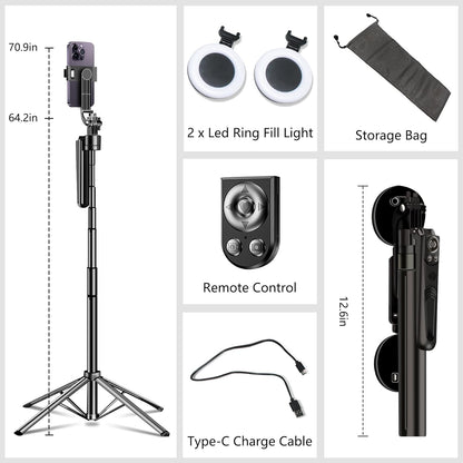 6FT 360° Creator Selfie Stick Tripod with Dual Ring Lights & Remote