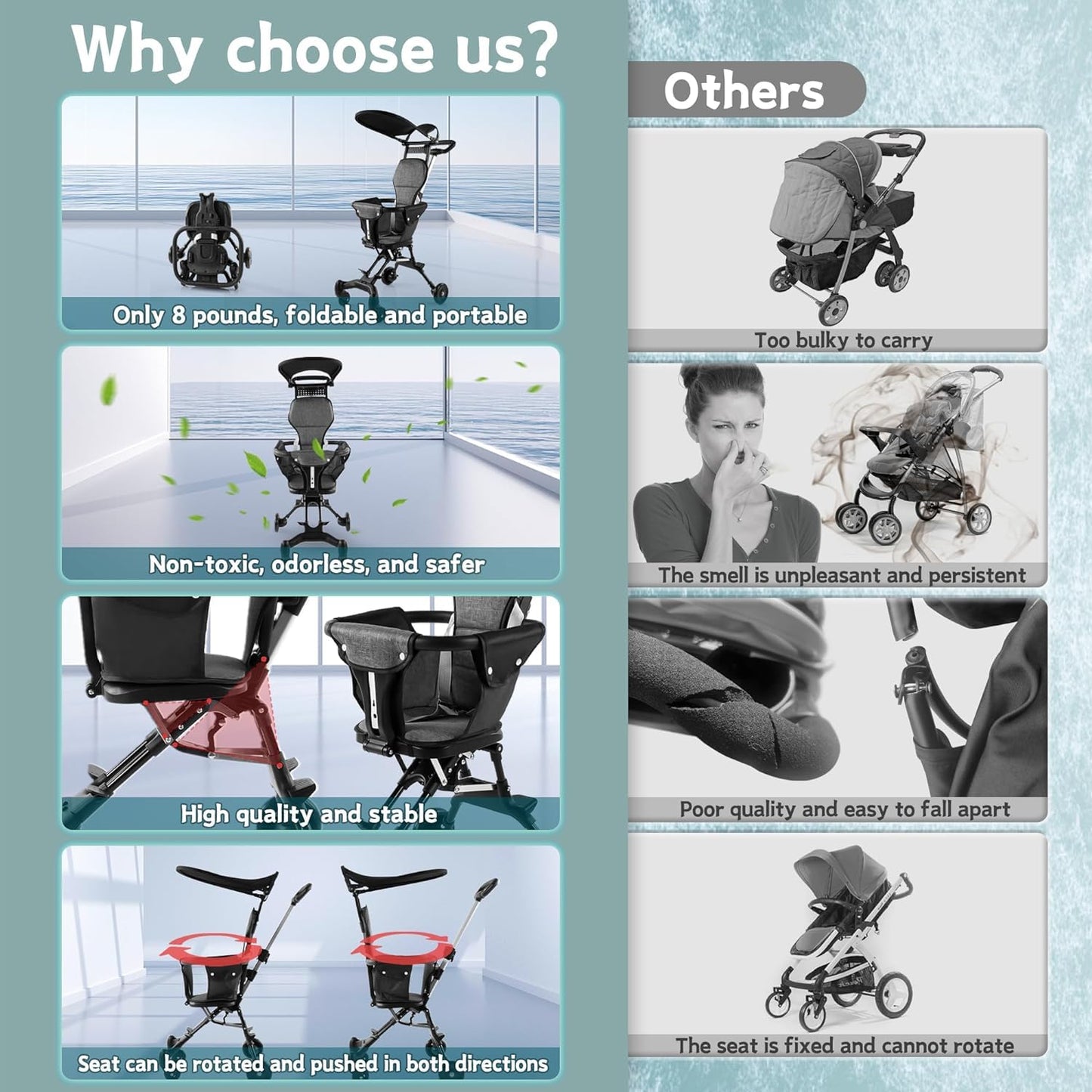 Lightweight Foldable Baby Stroller – Compact, Travel-Friendly, with Recline & Large Storage