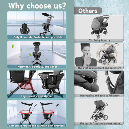 Lightweight Foldable Baby Stroller – Compact, Travel-Friendly, with Recline & Large Storage