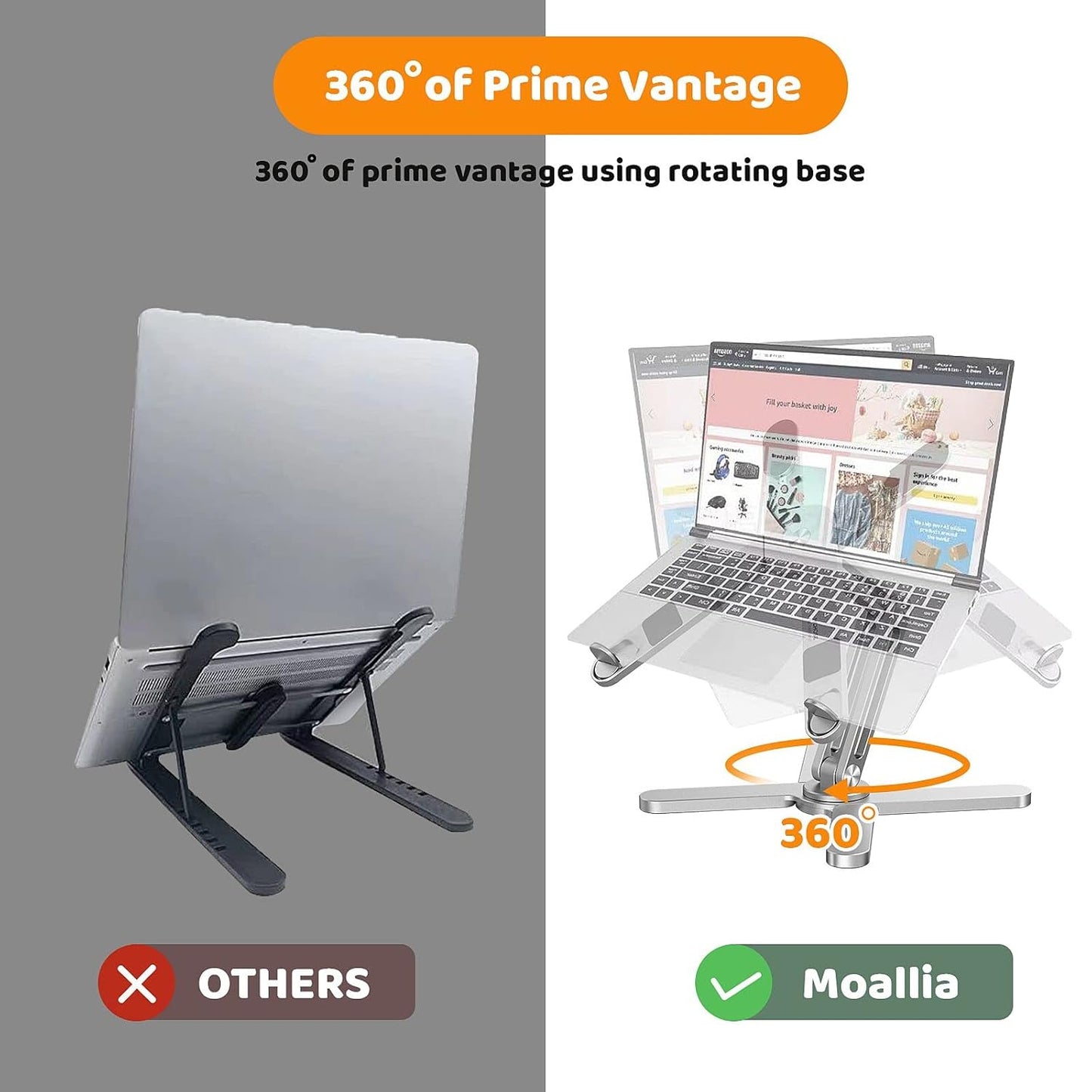Adjustable Laptop Stand with 360 Rotating Base