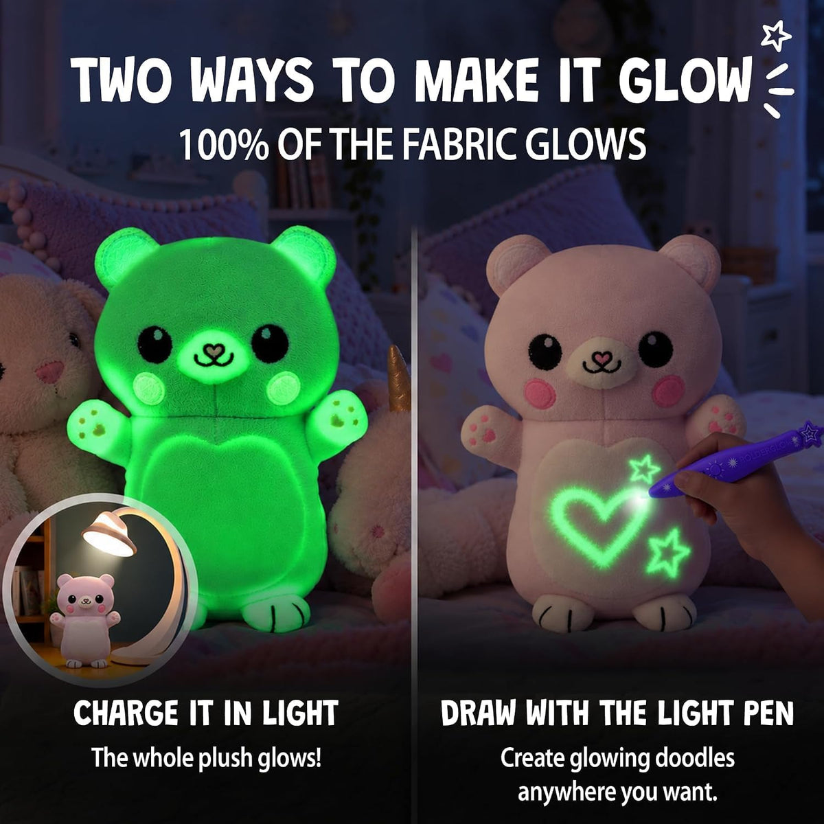 UV Light-Drawing Plush Animal Toy with Magical Pen