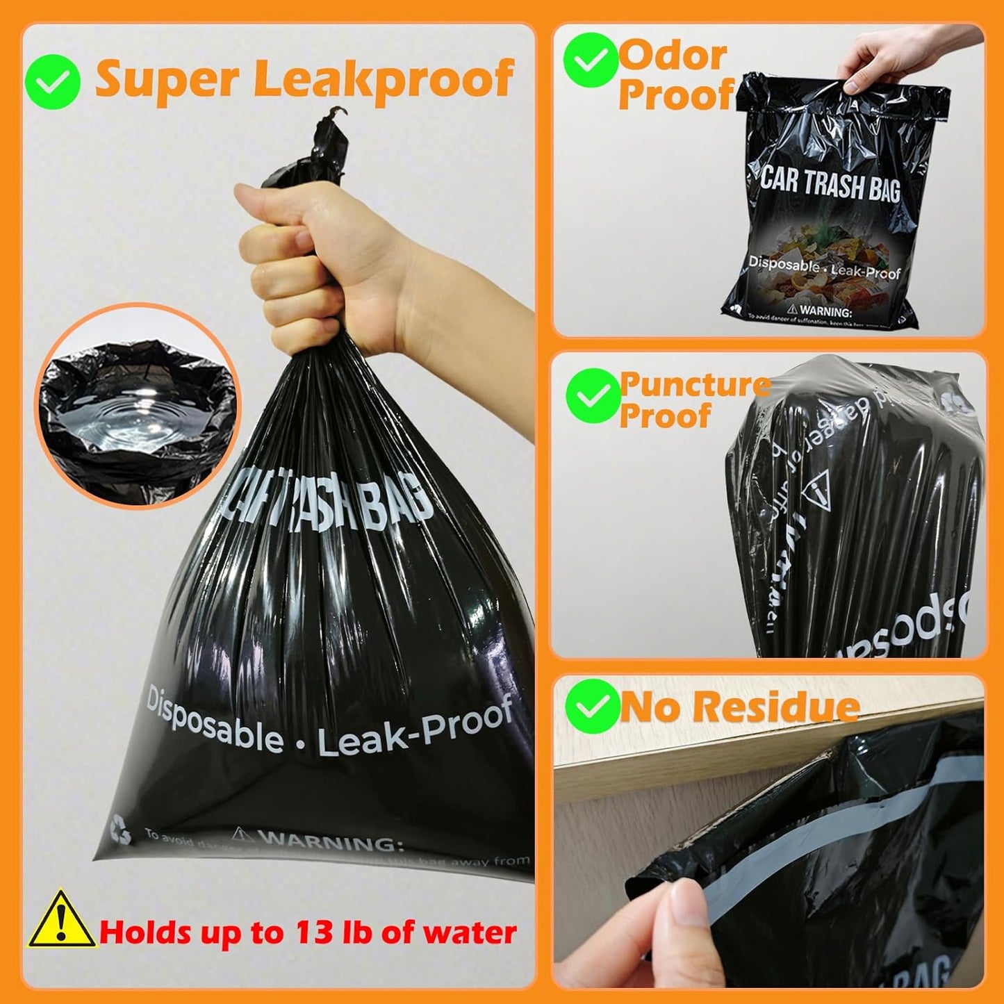 Car Backseat Heavy Disposable Trash Bags(50pcs)