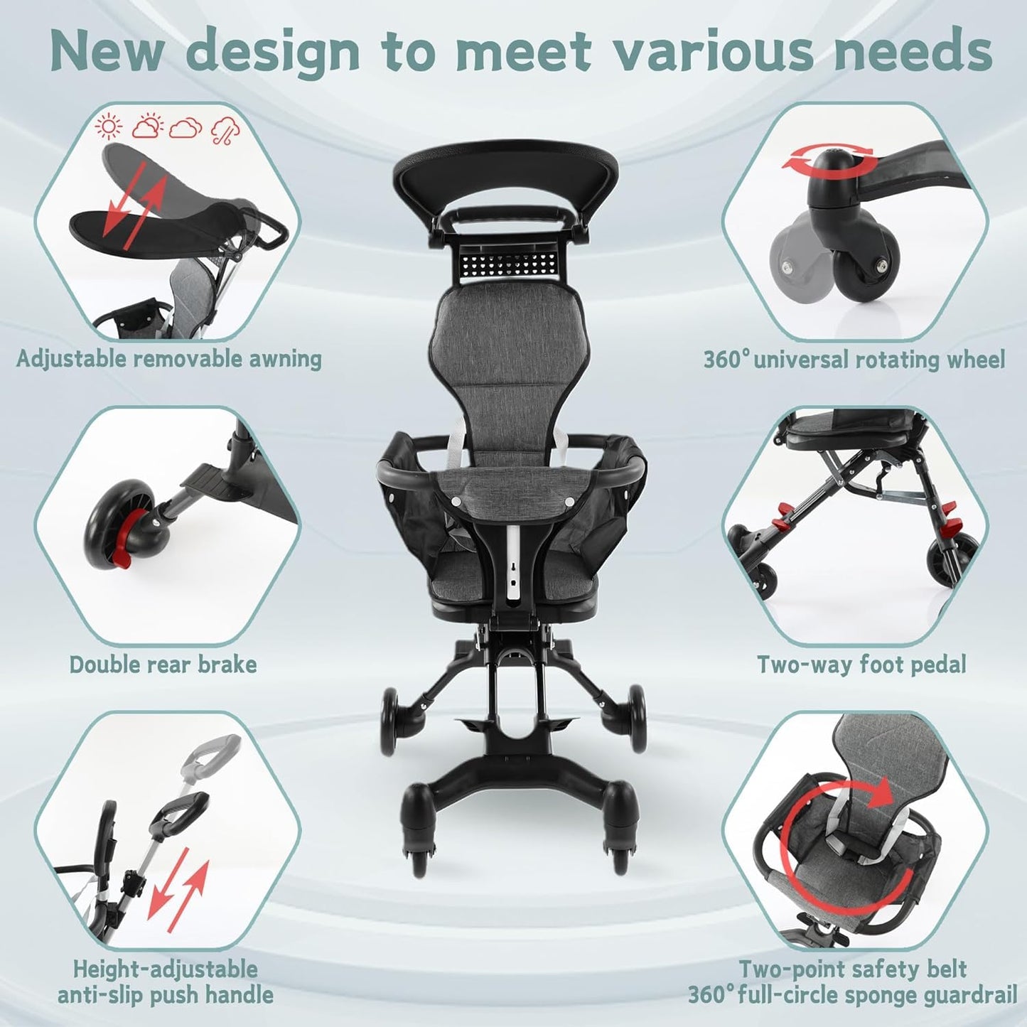 Lightweight Foldable Baby Stroller – Compact, Travel-Friendly, with Recline & Large Storage