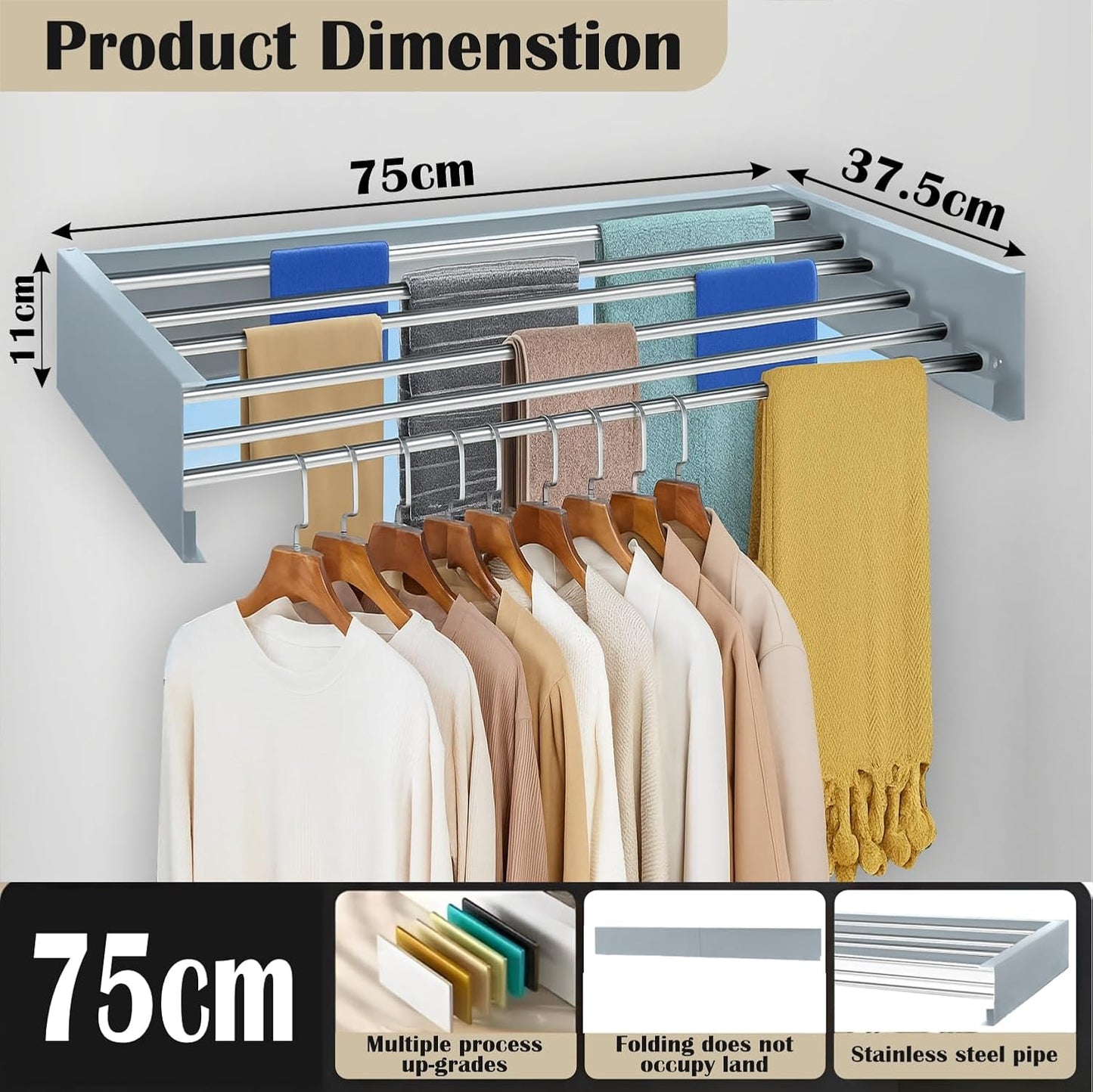 Wall Mounted Laundry Clothes Drying Rack