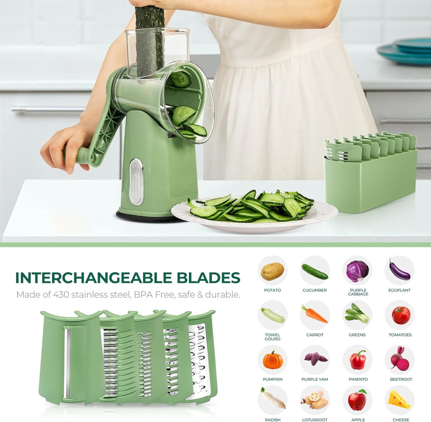 5-in-1 Rotary Vegetable Slicer & Shredder Machine