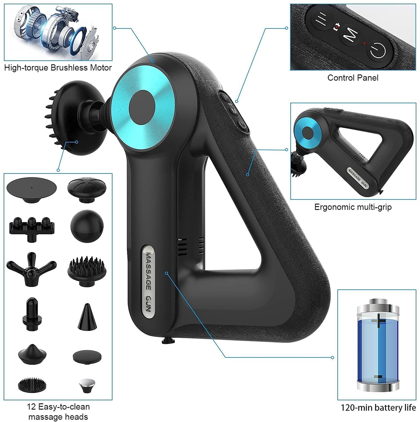 Motor Massage Gun With 12 Attachment Heads