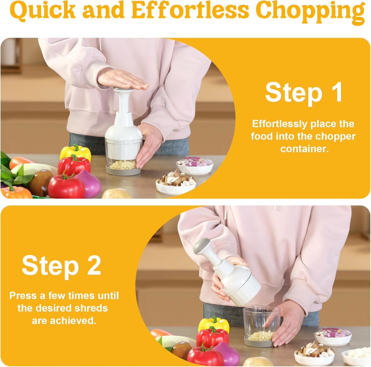 Vegetable Hand Press Chopper With Free Container
