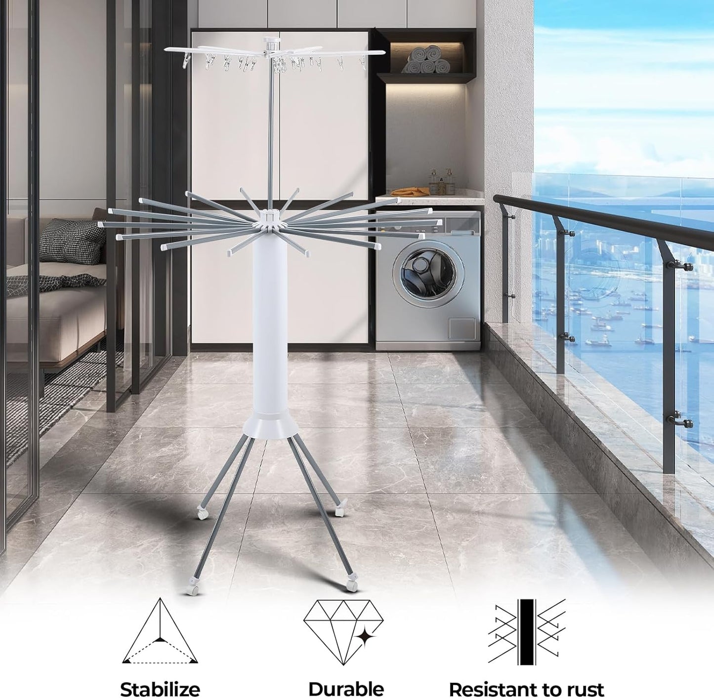 Multifunctional Foldable Rotary Clothes Drying Rack Stand