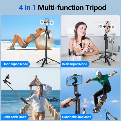 6FT 360° Creator Selfie Stick Tripod with Dual Ring Lights & Remote