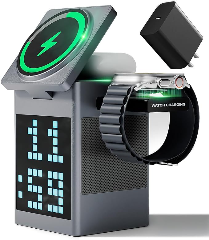 6-IN-1 MAGNETIC WIRELESS CHARGER WITH BLUETOOTH SPEAKER & ALARM CLOCK