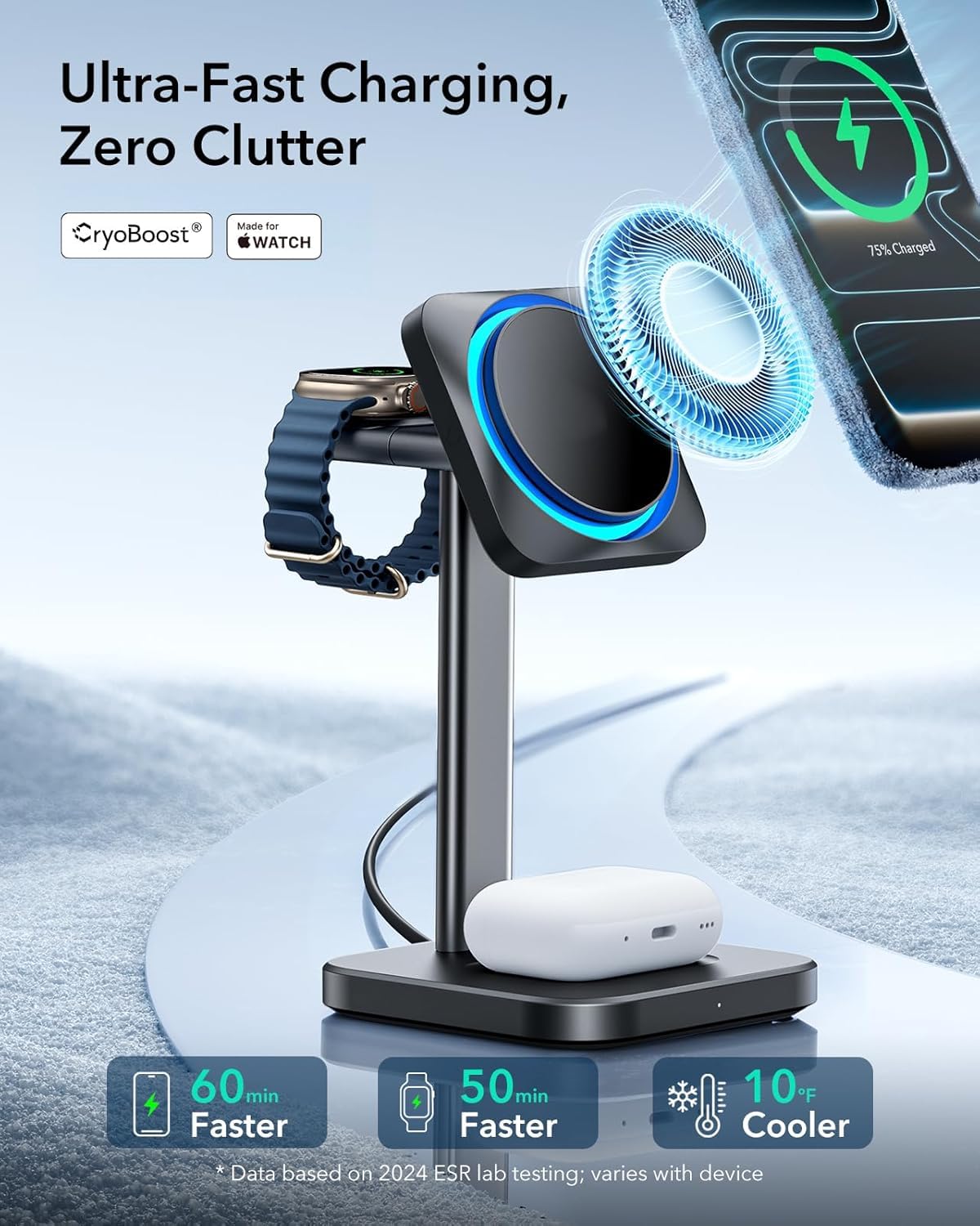 3 In 1 Fast Wireless Magnetic Charger Stand With Active Cooling