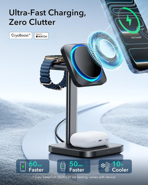 3 In 1 Fast Wireless Magnetic Charger Stand With Active Cooling