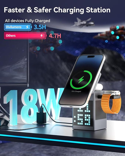 6-IN-1 MAGNETIC WIRELESS CHARGER WITH BLUETOOTH SPEAKER & ALARM CLOCK