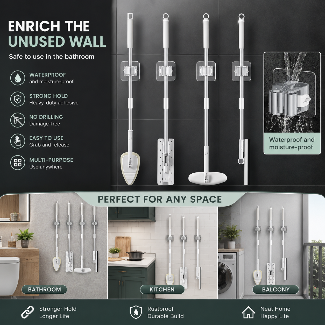 Wall Mounted Mop Organizer