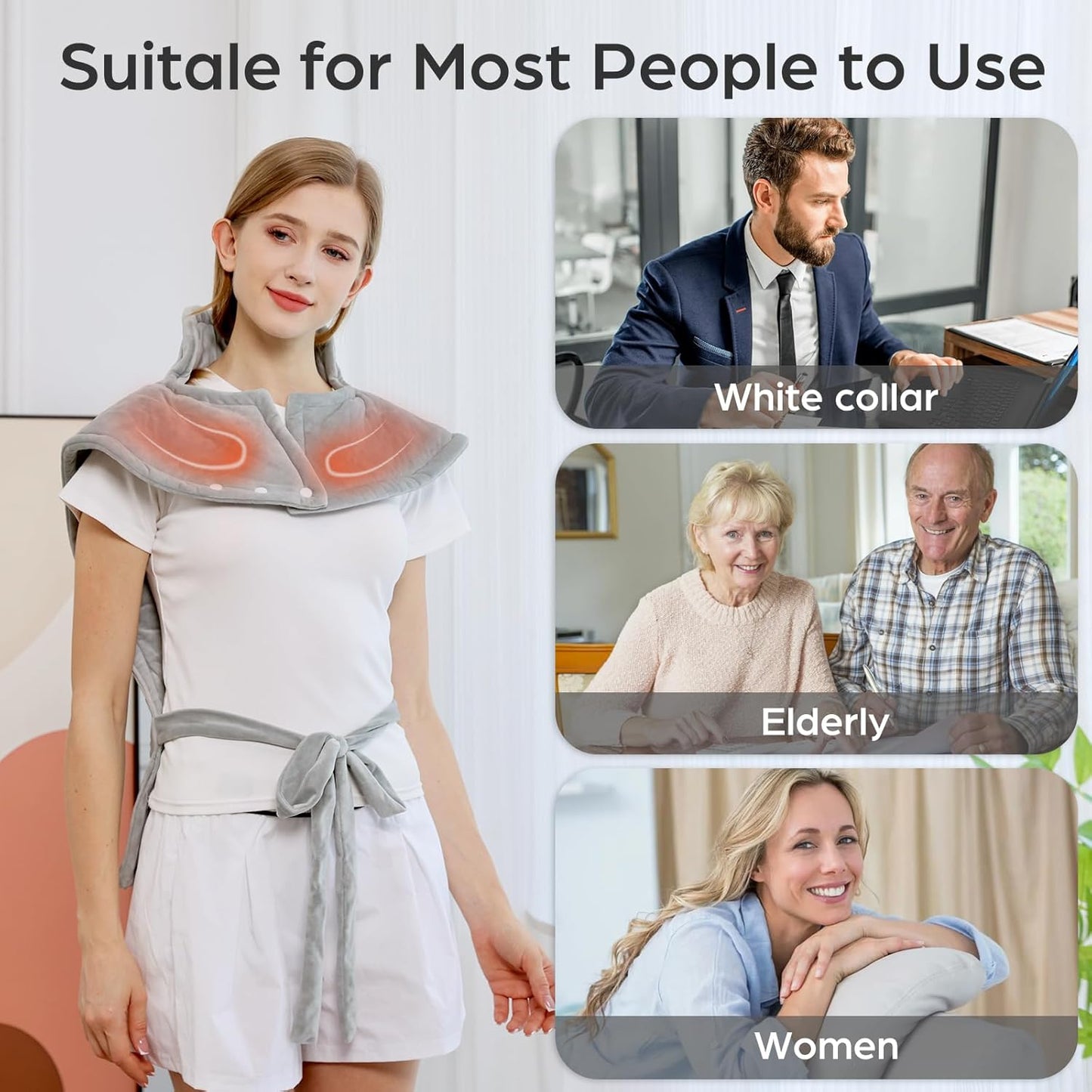 Electric Heating Pad for Neck, Shoulder & Back Pain with Temperature Control