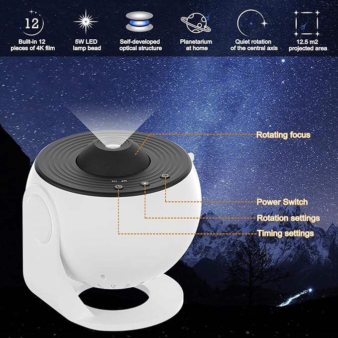 Galaxy Night Light Projector – 13 Film Modes with 360° Rotation