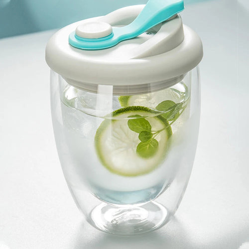 Double-Layer Glass Water Cup With Lid