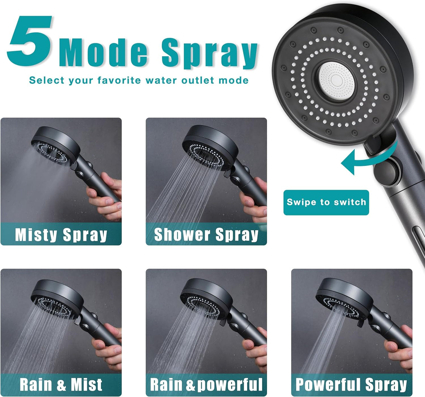 High Pressure Shower Head (5 Spray Modes)