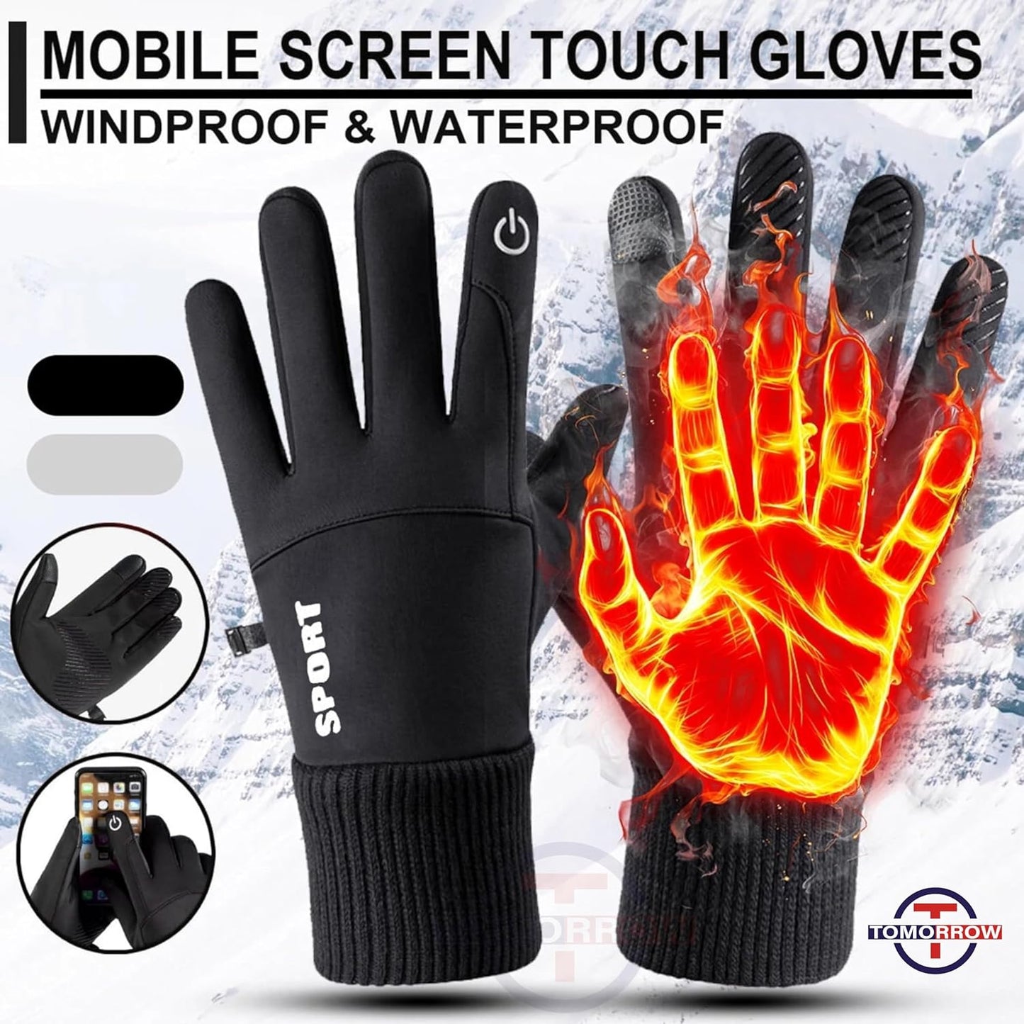 Anti-Slip Waterproof Touch Screen Thermal Gloves