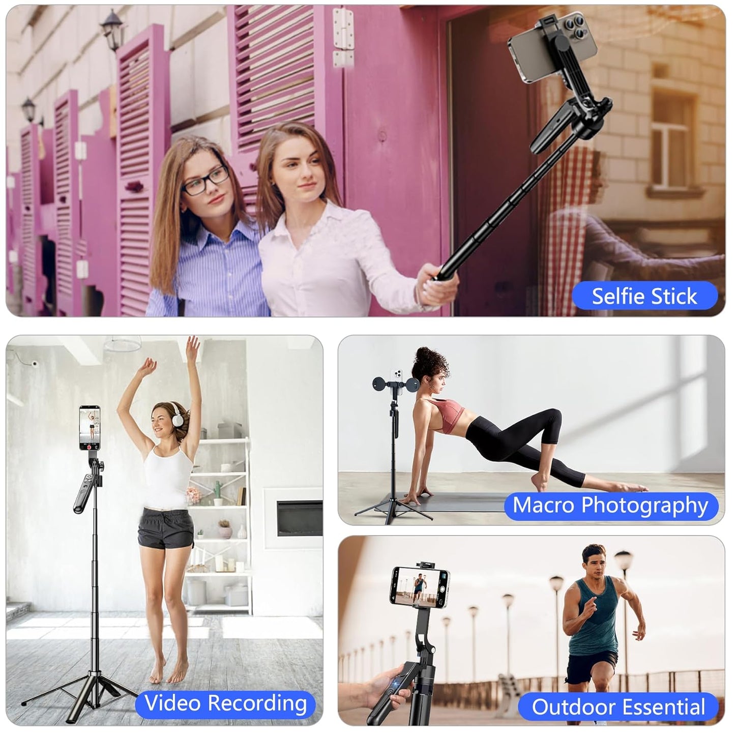 6FT 360° Creator Selfie Stick Tripod with Dual Ring Lights & Remote