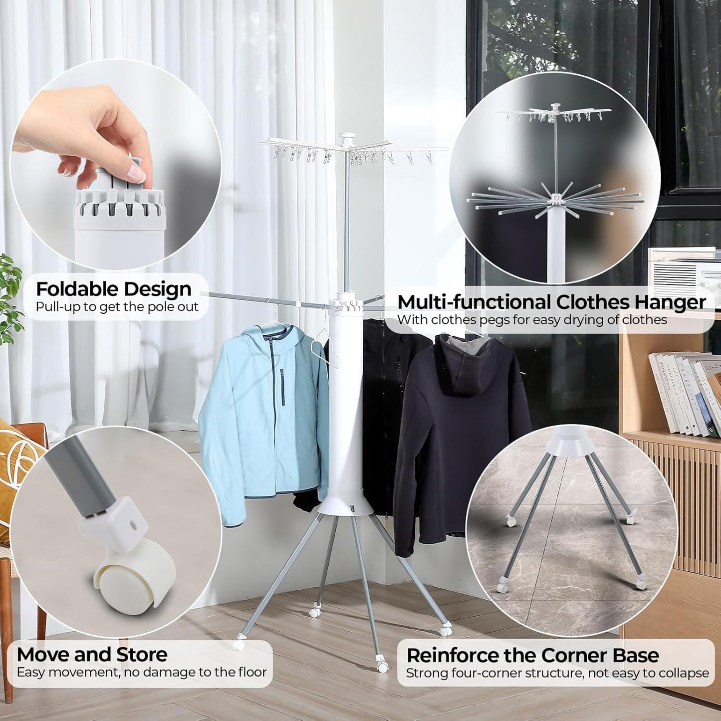 Multifunctional Foldable Rotary Clothes Drying Rack Stand