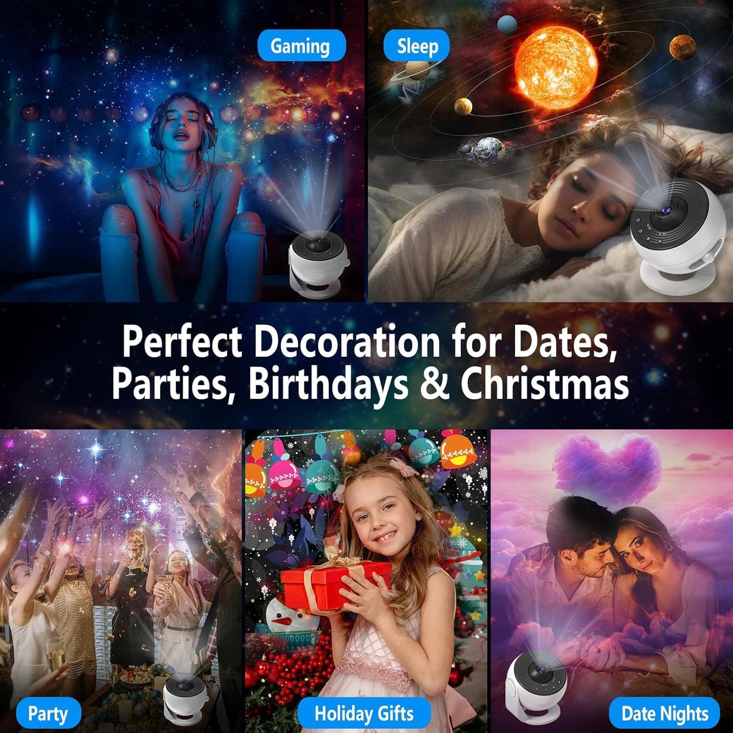 Galaxy Night Light Projector – 13 Film Modes with 360° Rotation