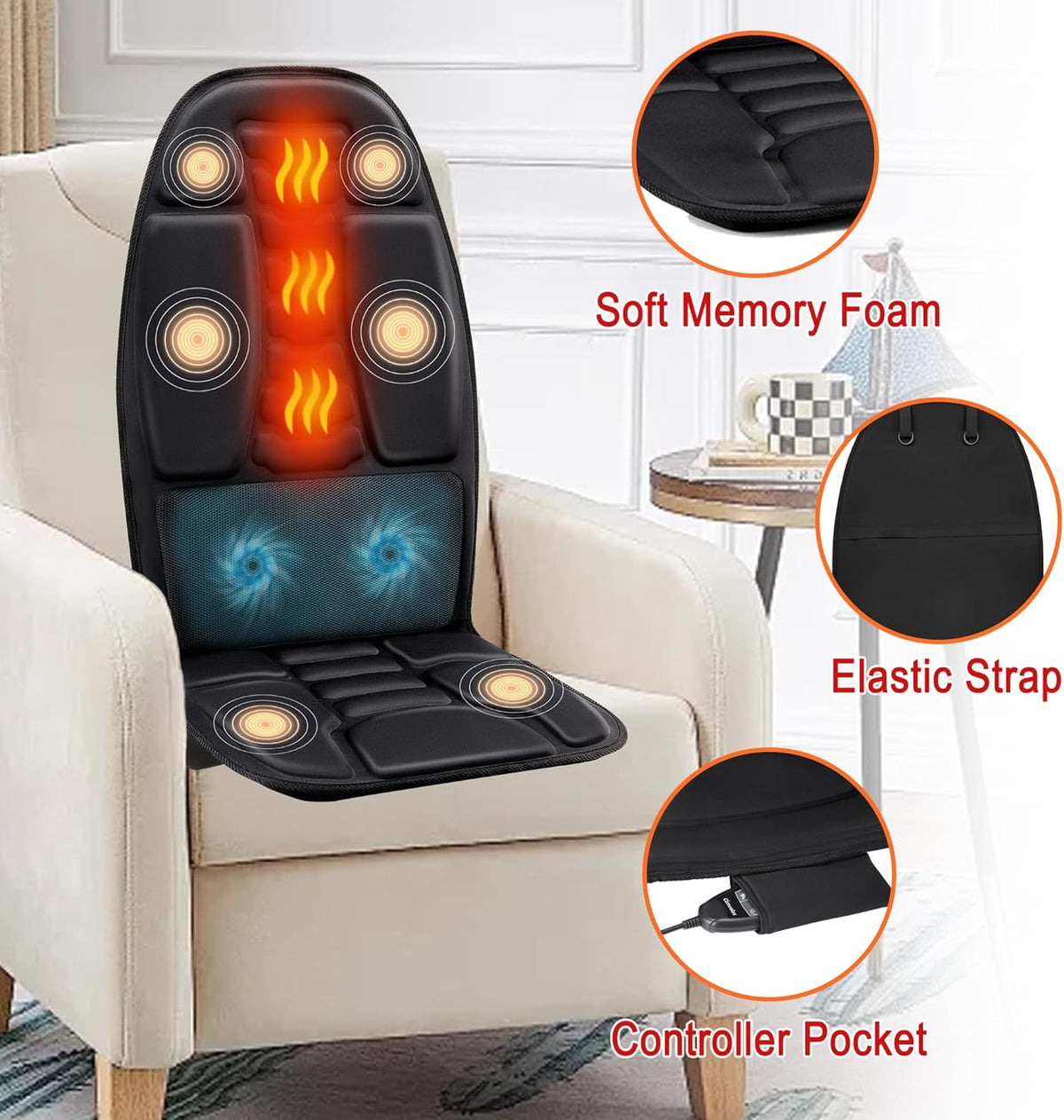 Massage Seat Cushion with Heat and Vibration (4 Modes )