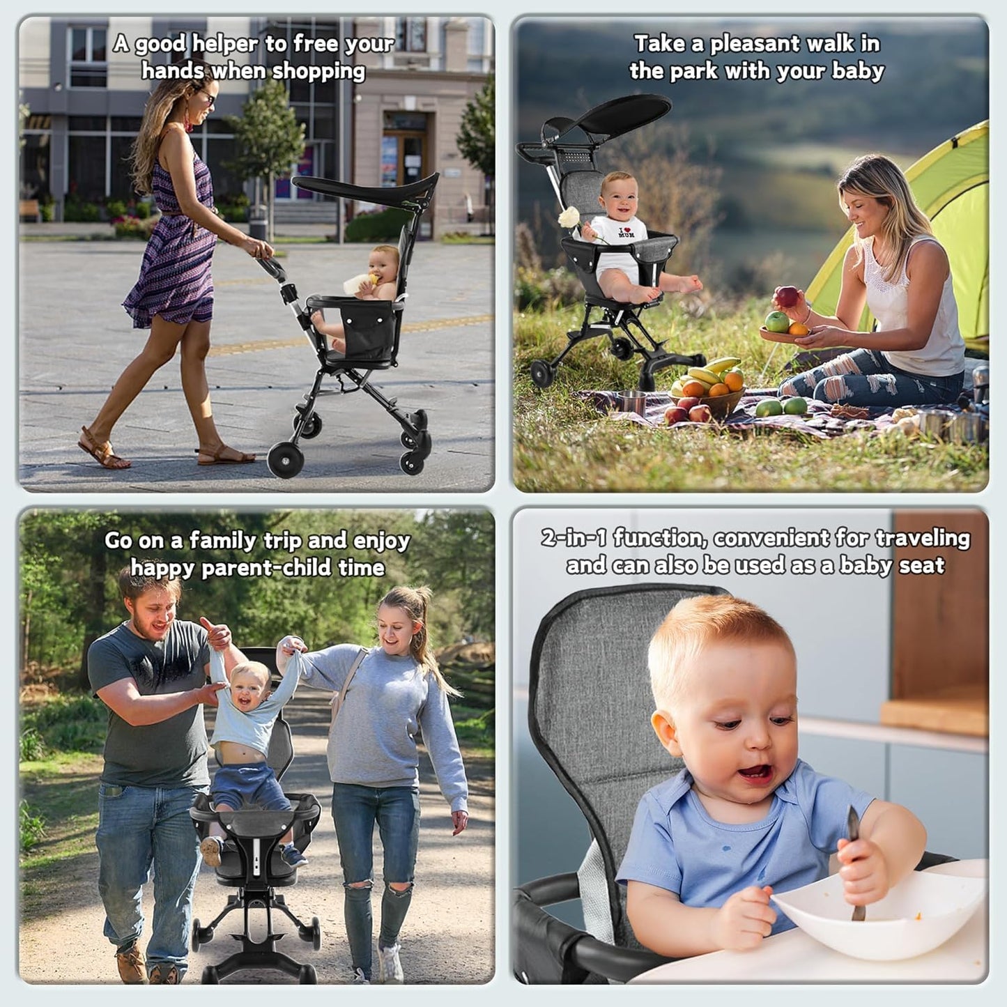 Lightweight Foldable Baby Stroller – Compact, Travel-Friendly, with Recline & Large Storage