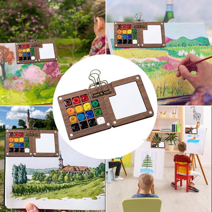 Mini Wooden Water-Colour Paint Palette (15-Grid with clip)