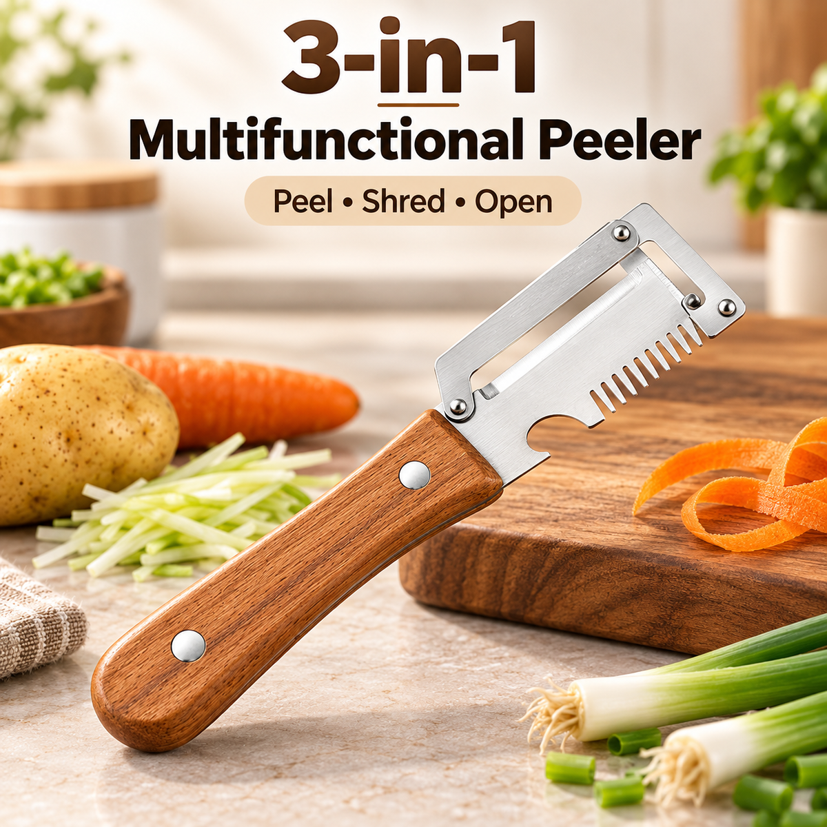 3-In-1 Vegetable Cutter/Slicer Knife With Bottle Opener