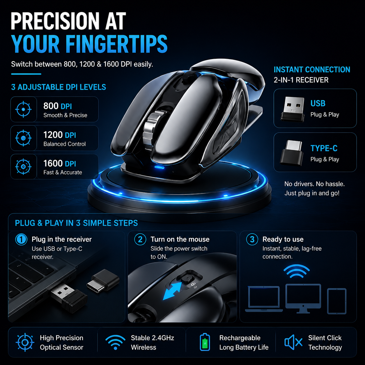Inphic PX2 Metal Wireless Office & Gaming Mouse