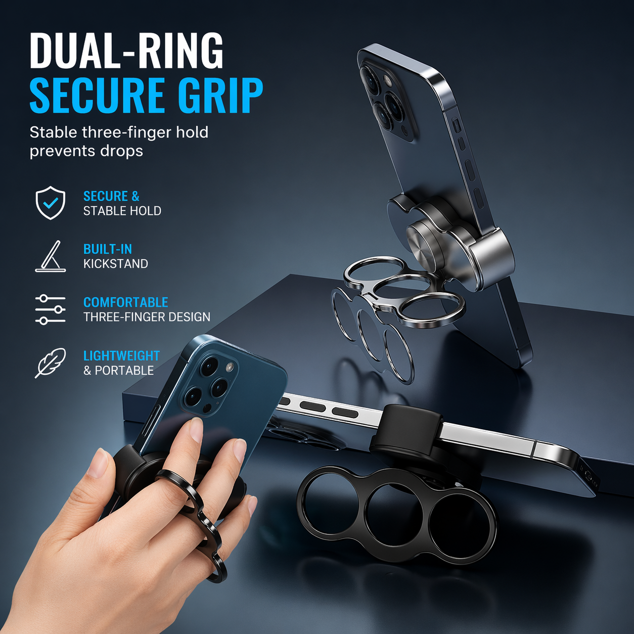 Three-Finger Back Clip Phone Holder